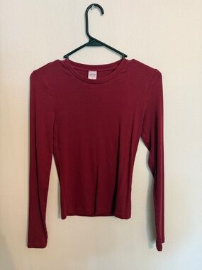 Aritzia Deep Burgundy Long Sleeve Crewneck Top